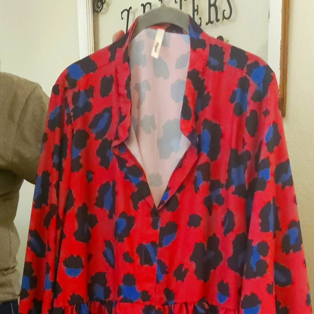 Vibrant Red and Blue Patterned Dress